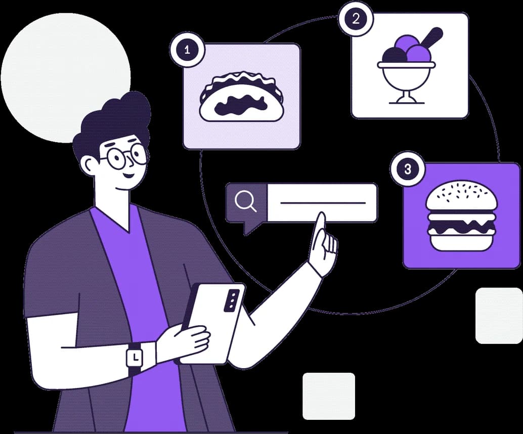 Customer searching online and browsing restaurant menu options on a phone